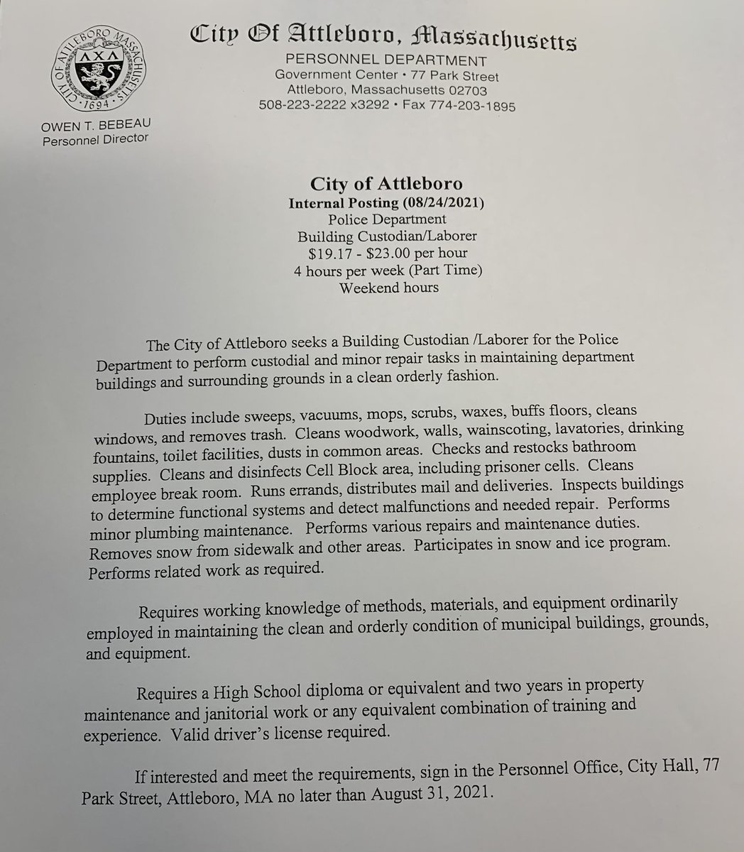 Attleboro Police on Twitter "The Attleboro Police Department is seeking a parttime weekend