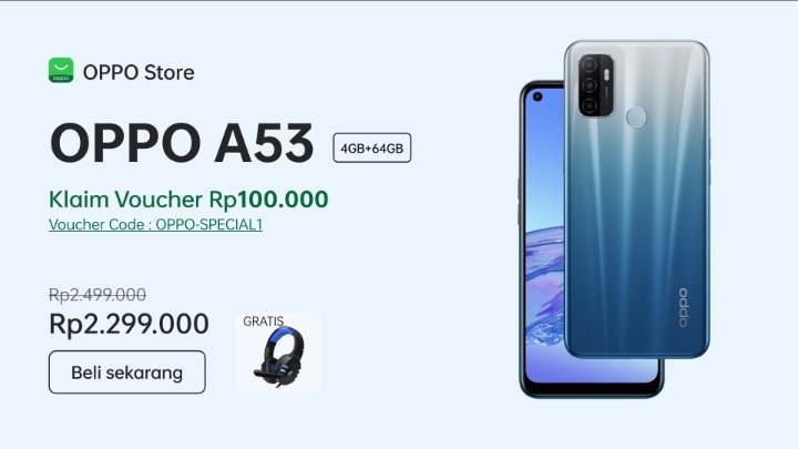Harga spesial Oppo A53 4GB+64GB. Dapatkan kode voucher+FREE GIFT hanya di sini invol.co/cl5qqby?ia_sou…