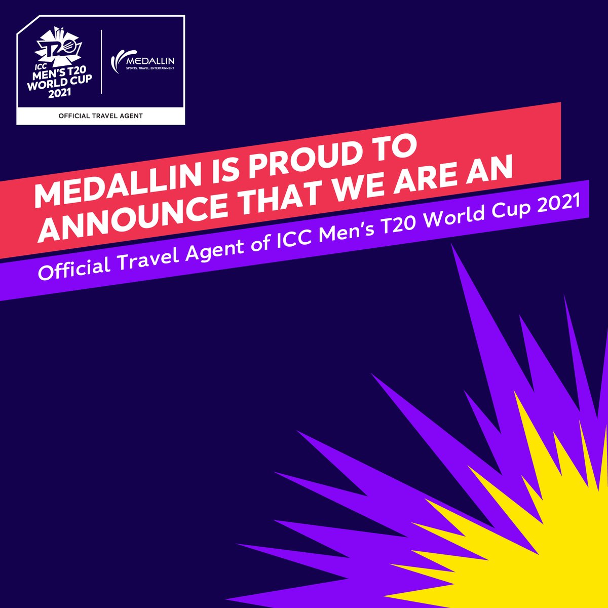 Medallin Sports is proud and happy to announce that it is an Official Travel Agent of the ICC Men's T20 World Cup 2021.

For travel packages call us at +91 8447110594 or drop a mail at sports@medallin.in with your queries.

#ICC #ICCT20 #T20WorldCup #MedallinSports #Travel