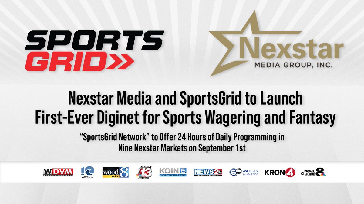 SportsGrid's tweet photo. 🚨Breaking News🚨

@SportsGrid &amp; @NXSTMediaGroup are happy to announce the launch of SportsGrid Network, a digital broadcast channel and the FIRST network devoted to sports wagering. 

Coming to 9 major markets on Sept 1, inc DC, San Francisco and more!

https://t.co/22U974LpcJ https://t.co/YjRofIHkuf