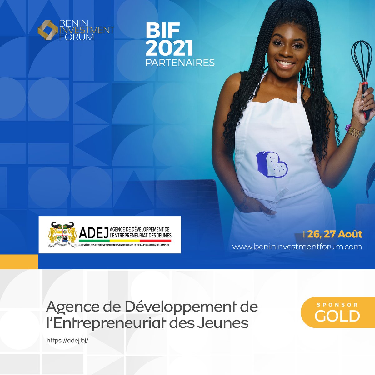 adejbenin's tweet photo. Comme chaque année, l’ADEJ prendra part à la 4ème Edition du Benin Investment Forum, les 26 et 27 août 2021 à l’hôtel Golden Tulip 

Aux côtés des acteurs économiques, l’ADEJ mettra tout en œuvre afin de promouvoir l’entrepreneuriat des jeunes 🇧🇯

#BIF2021 #adejBJ #adejBJ https://t.co/Wnp9yEtDnb