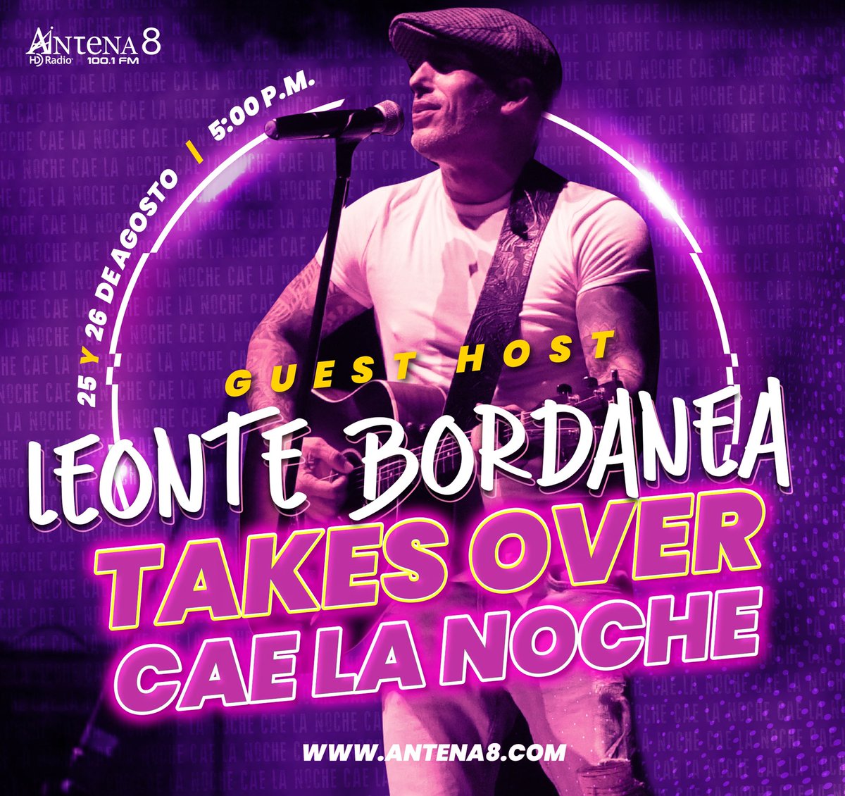 Hoy 25 y mañana 26 de agosto <a href="/Leontebordanea/">Leonte Bordanea</a> presentador invitado en <a href="/Antena8panama/">Antena 8 Panama 1001. F.M.</a> de 5-8pm, sonando su música favorita, complaciendo y por supuesto, con lo nuevo de Instinto #CaeLaNoche #RockDePanama gracias por la invitación <a href="/alessiogronchi/">Alessio Gronchi B.</a> 🤘