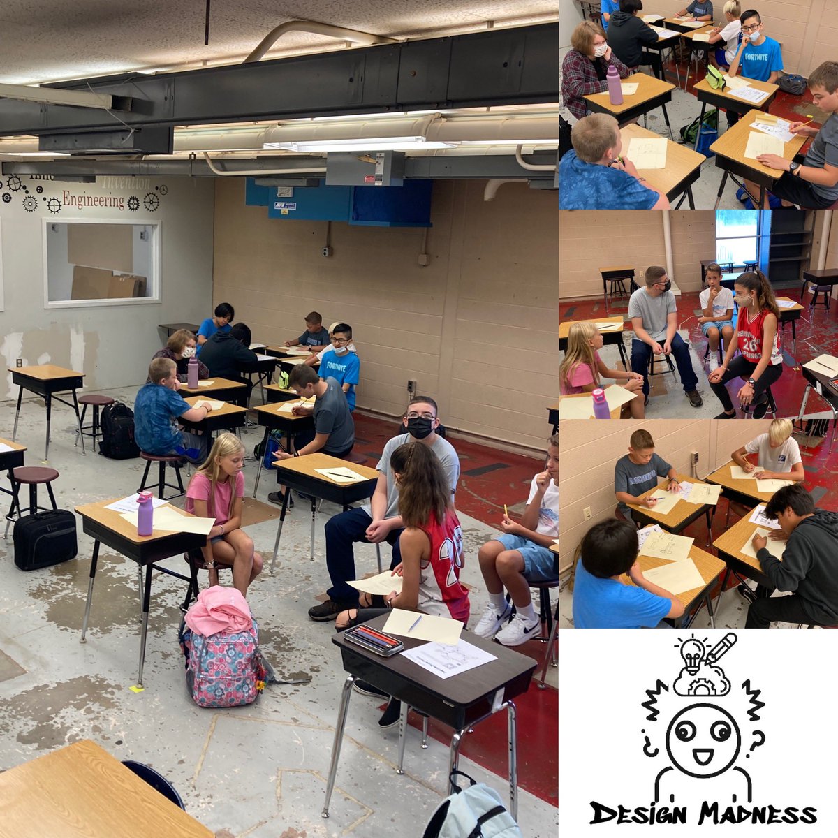 7th Grade #DesignMadness collaboration and great conversations as teams work together to design a standing mobile workstation for Mr. Gosnell! #BSMSDesignMadness #7thGrade #buildwithcardboard #BSMSPride #FirstTweetOfTheSchoolYear