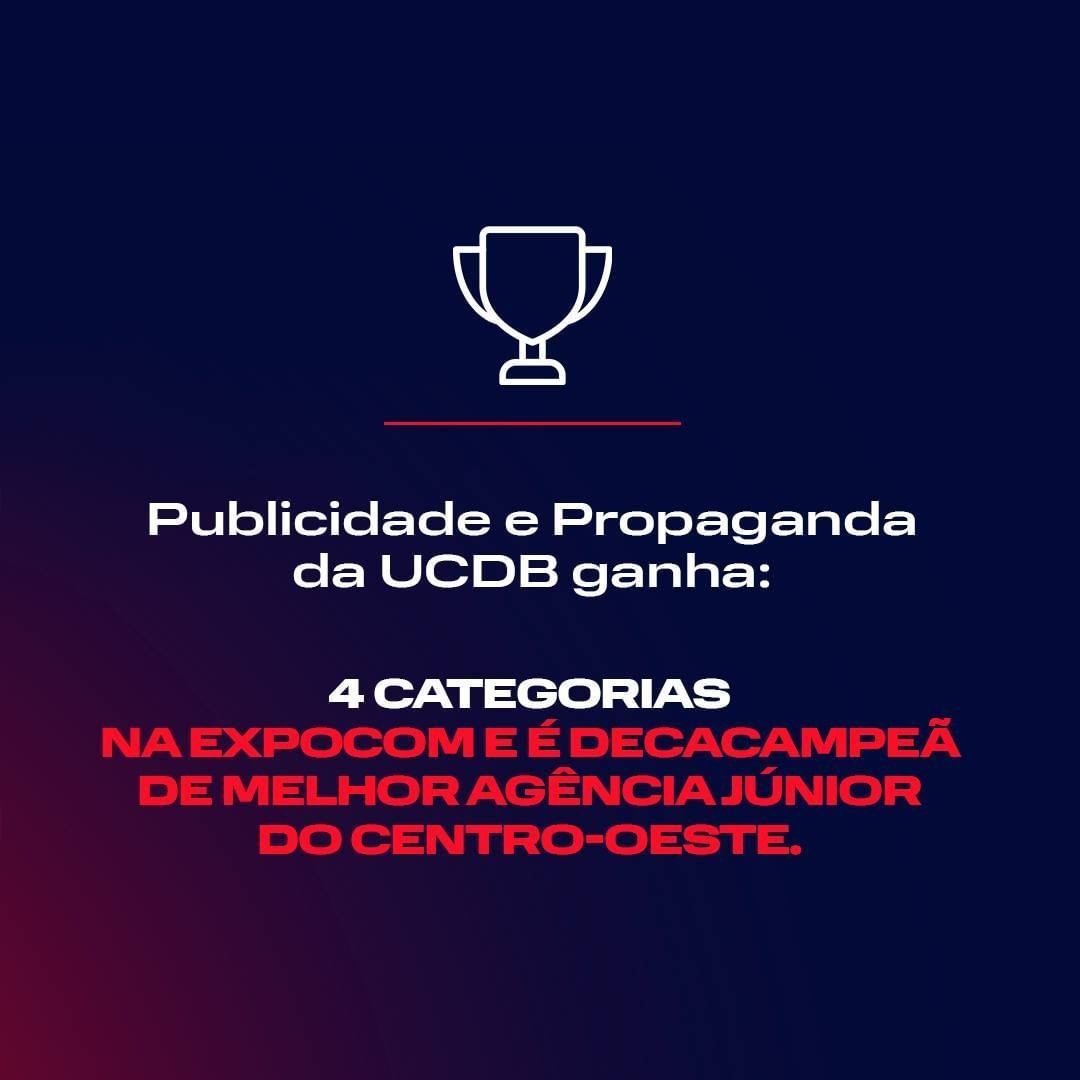 ppucdb's tweet photo. Pelo segundo ano consecutivo fomos o curso de Publicidade e Propaganda mais premiado na Expocom Centro-Oeste, e nossa agência júnior foi decacampeã.
Pra fechar o mês, também fomos tetracampeões no Prêmio Blink de Criação para Rádio 2021.
#ppucdb #ucdb #publicidade #propaganda https://t.co/sagJLe4DVZ