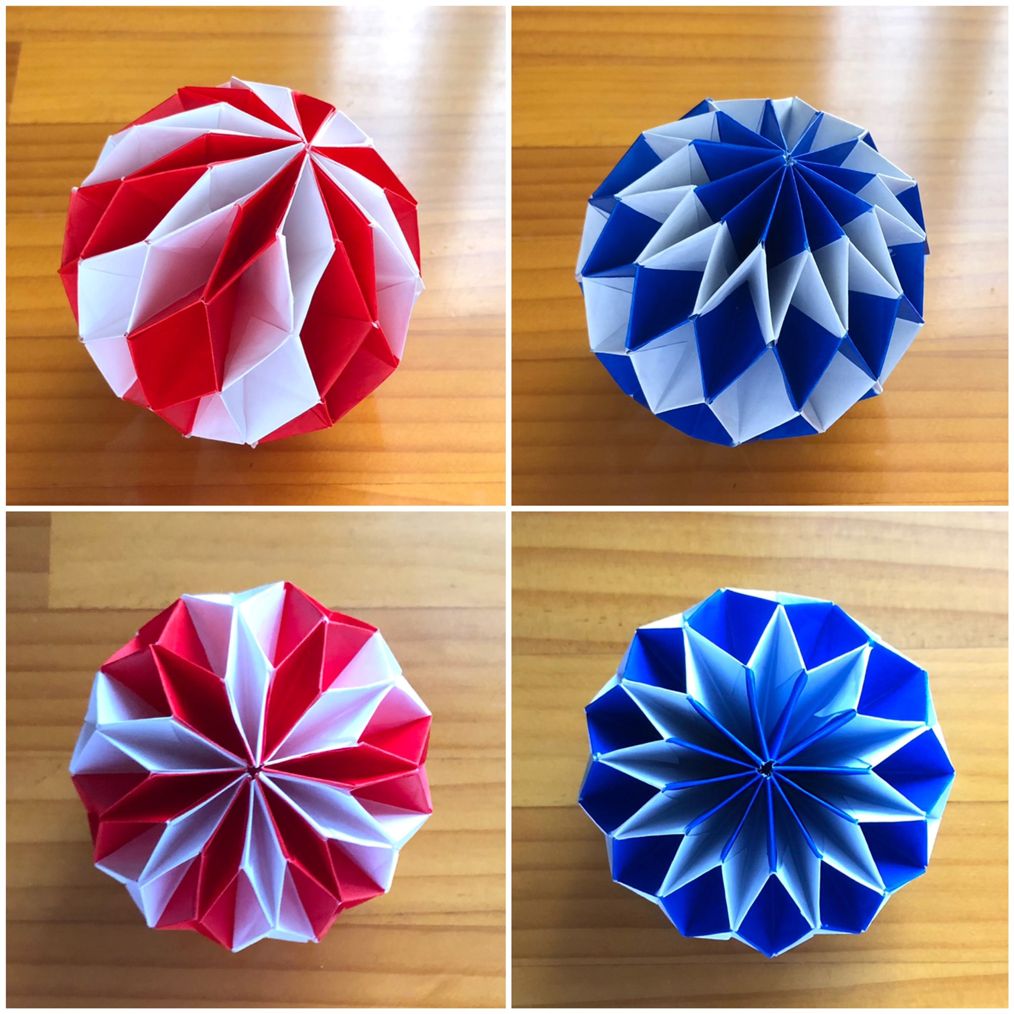辻本京子 粘土 折り紙 ペーパークラフト Kokko Garden まだまだ見本の製作途中です 新たに縦縞の作り方も考えてみました 色を変えると雰囲気が変わるので もう少し他の色を組み合わせた作品も作ってみたいと思います 折り紙 ハニカムボール