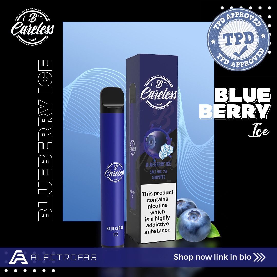 Alectrofag's tweet photo. BCarless disposable 500 puffs kit's Blueberry Ice flavour is a well-balanced mix of delicious acidity and just the right amount of sweetness. 

Shop Now: [https://t.co/bBVtZvyWOc]

#Alectrofag #ELuxLegendDisposable #DisposableVapes #DisposableDevices #disposable #CarelessPremium https://t.co/1iJ7qU1cpG