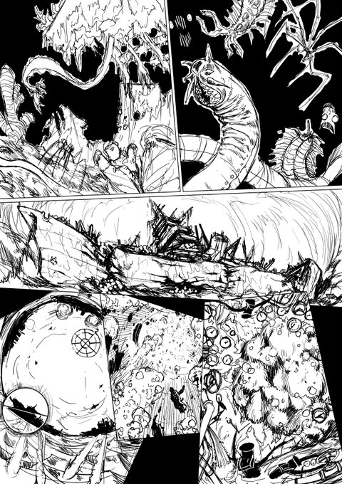 するべきか分からないけどとにかく深海棲艦漫画の次の2枚の絵コンテを投稿してます
深海生物が集まって、あれの艦内の「働き」で命を戻し、そして潜水艇などにまたしても置き去りにされてしまう。
これが遂に海底の地獄の限界だから、このすぐ後にちゃんと駆逐艦イ級(?)を体現させますよ～ 