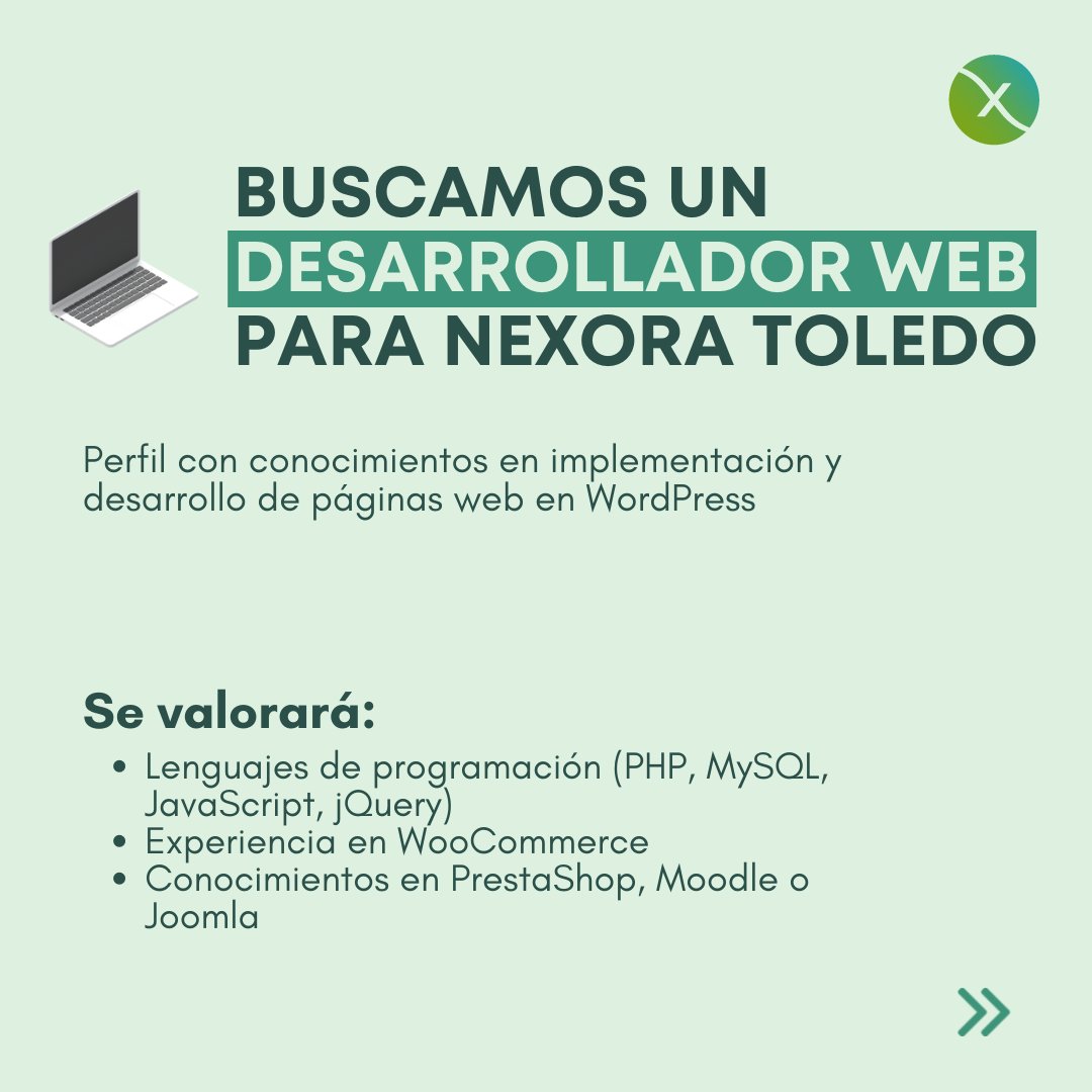 NexoraSolutions's tweet photo. ¡Queremos contar contigo en nuestro equipo! 👋🏻
Estamos buscando un nuevo Nexoriano, concretamente, un nuevo técnico de soporte especialista en WordPress  💻para nuestras oficinas de Toledo.🏢
Echa un vistazo a las imágenes para ver el resto de la oferta.👇
¡Te esperamos! https://t.co/8VhedvDT2X
