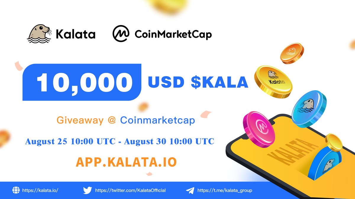 🎁🔥#KALATA and @CoinMarketCap team up for a mega #Giveaways 🔥🔥 🎁🔥Share in a prize pool of $10,000 USD in $KALA 👉💎Join the event here: cmc-airdrop.kalata.io ❤️Like, ❤️RT, ❤️Tag 4 friends, and comment 📢More info:coinmarketcap.com/currencies/kal… #BSC #DeFi #KALATA #SYNTHETICS