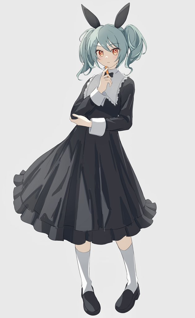 1girl solo dress twintails black dress simple background socks  illustration images