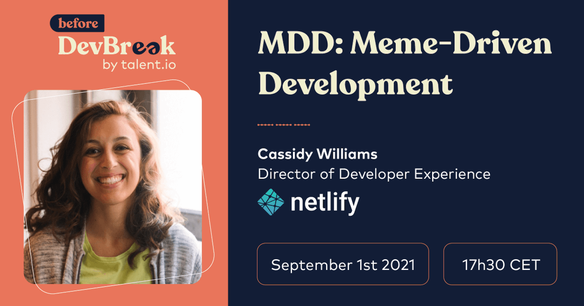 DevBreak21's tweet photo. Don't miss the opportunity to intereact with the great @cassidoo
Director of #Developer #Experience at @Netlify
Sign up for free now.
π https://t.co/6kTYdl4JA9
#talentio #beforedevbreak #devbreak21 #techconference #webinar https://t.co/IcCHxxHrRy