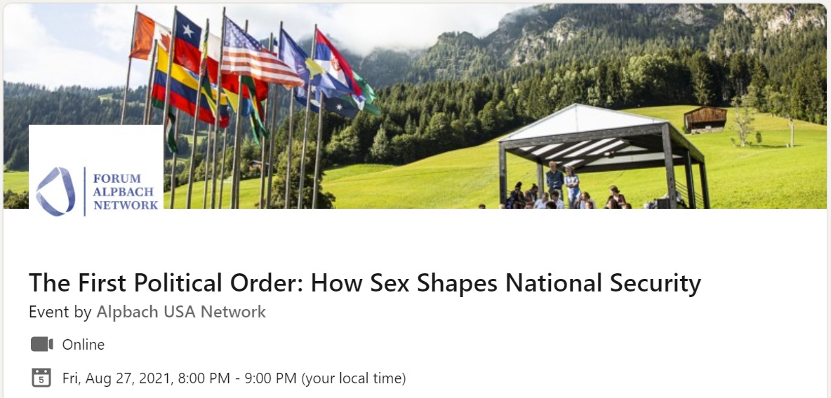 Don't miss out on this interesting fireside talk with 
Dr. Valerie Hudson, Professor at <a href="/BushSchool/">The Bush School, TAMU</a>, and our scholarship holder <a href="/DWornig/">Denise Wornig</a>!

"The First Political Order: How Sex Shapes National Security"

🗓 Tonight, 20:15-21:00, online!

Find out more here: bit.ly/3Bbiq6V