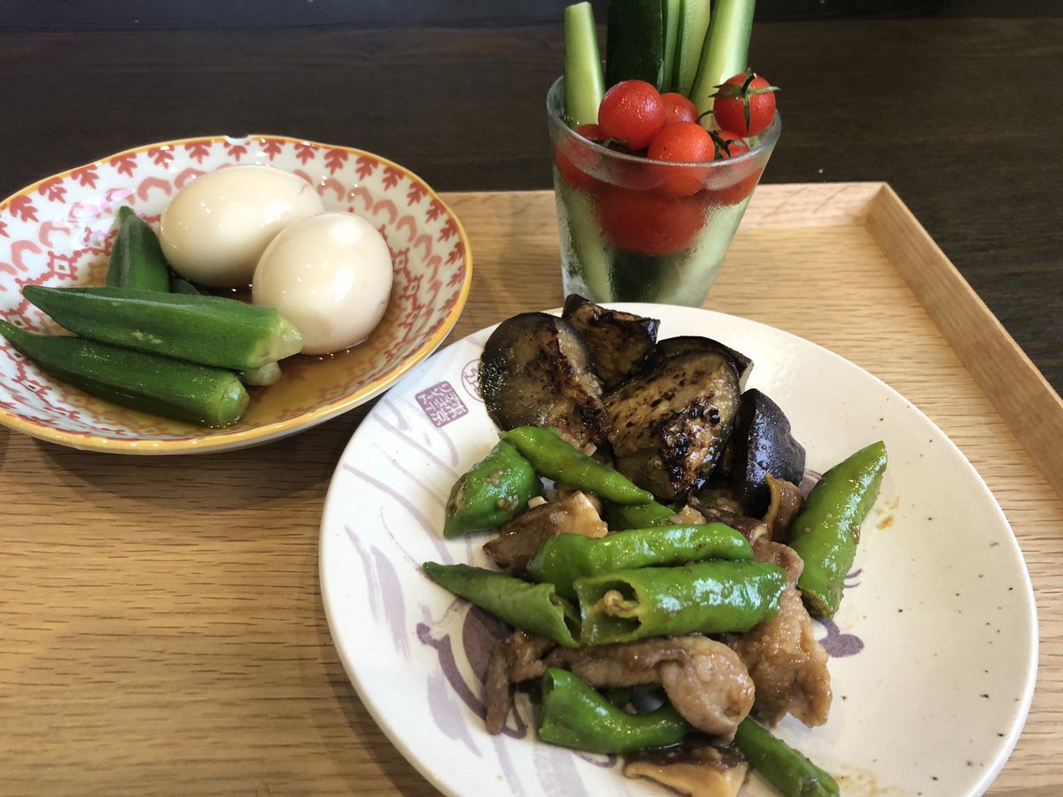 りゆ酒解禁 على تويتر 夕飯夏野菜スペシャル さえ 田口さまは梅干しおにぎり