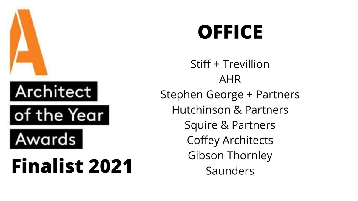 BD Architect Awards (@ayawards) on Twitter photo Three cheers for the #AYA2021 shortlist for Office Architect of the Year >> <a href="/StiffTrevillion/">Stiff + Trevillion</a>, <a href="/AHRglobal/">AHR</a>, <a href="/sgpLLP/">Stephen George LLP</a>, <a href="/hutchinsonandp/">Hutchinson&Partners</a>, <a href="/squirepartners/">Squire & Partners</a>, <a href="/CoffeyArch/">Coffey Architects</a>, <a href="/gibsonthornley/">Gibson Thornley</a>, <a href="/SaundersArch/">Saunders</a> awards.bdonline.co.uk/2021-shortlist/ Three cheers for the #AYA2021 shortlist for Office Architect of the Year >> <a href="/StiffTrevillion/">Stiff + Trevillion</a>, <a href="/AHRglobal/">AHR</a>, <a href="/sgpLLP/">Stephen George LLP</a>, <a href="/hutchinsonandp/">Hutchinson&Partners</a>, <a href="/squirepartners/">Squire & Partners</a>, <a href="/CoffeyArch/">Coffey Architects</a>, <a href="/gibsonthornley/">Gibson Thornley</a>, <a href="/SaundersArch/">Saunders</a> awards.bdonline.co.uk/2021-shortlist/