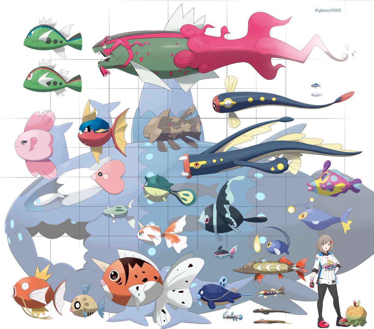 ポケモン Pokemonlegends イダイトウ含めた魚ポケモンたちの大体の大きさ比較 津軽産あっぷる のイラスト