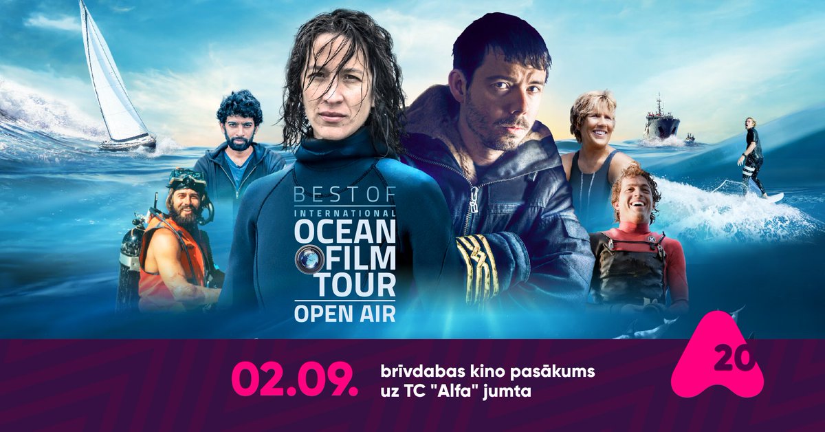 Jau trešo gadu TC “Alfa” aicina uz īpašu brīvdabas kino seansu uz tirdzniecības centra jumta, šoreiz – okeānu filmu festivālu. Pasākums norisināsies 2.septembrī plkst. 20.00. Vairāk informācijas: fb.me/e/1ye20UFEU