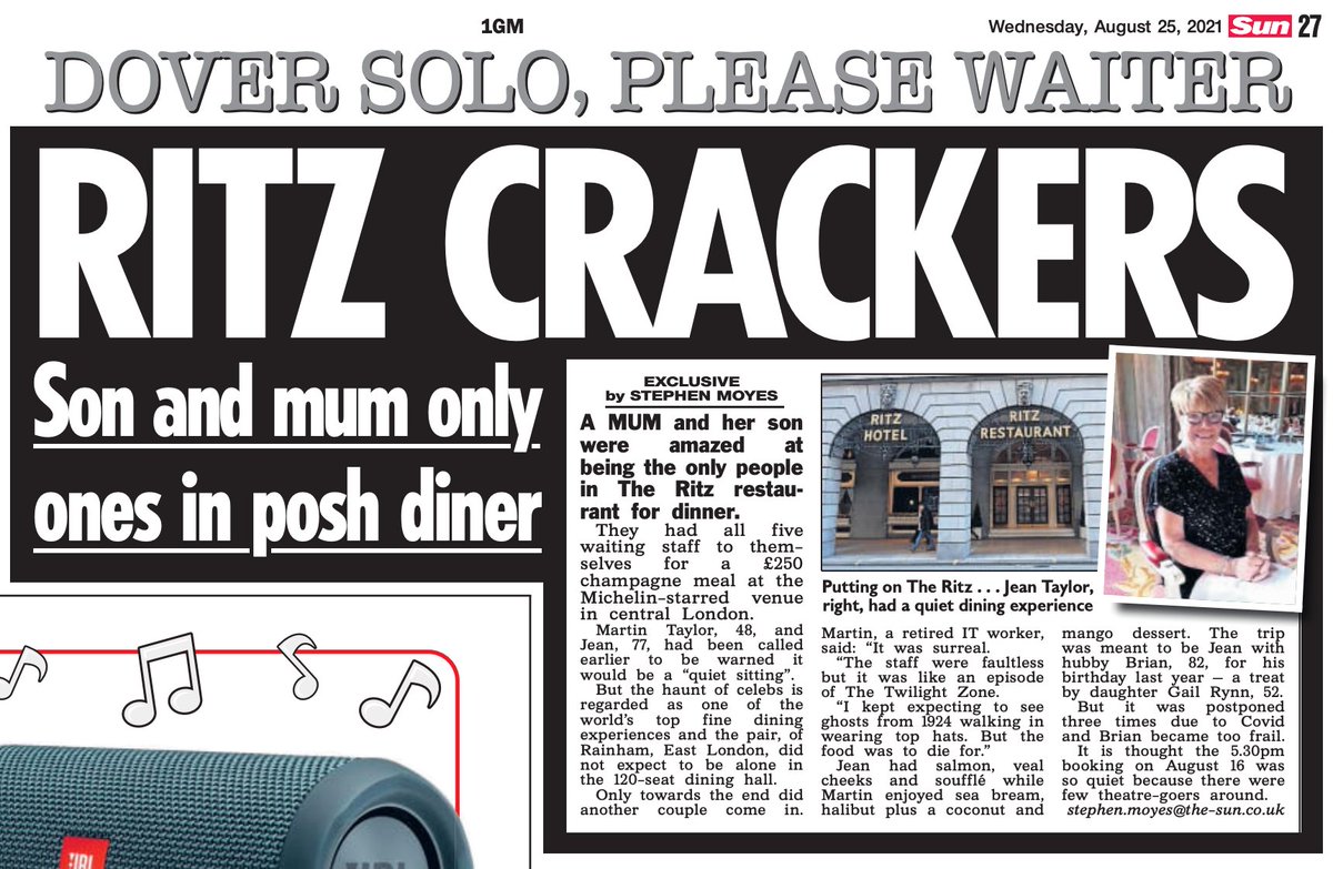 EXCLUSIVE in @TheSun - A mother and son were amazed when they booked into the Ritz for dinner - and it was so quiet they had the entire restaurant and all the staff to themselves thesun.co.uk/news/15956705/… 🖋️ @KatePounds