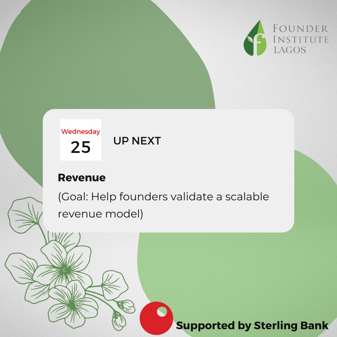 foundingLAG's tweet photo. Next Up: REVENUE
This session seeks to help founders validate a scalable revenue model for their startups.
Mentoring this session are;
Adeyinka Aderombi
Ife Olatunji
Deepankar Rustagi
Gbemi Akande
#FILagos #FIAfrica #FIWorldwide #Startup #RevenueModel #FISessions https://t.co/PVPtPkEfpt