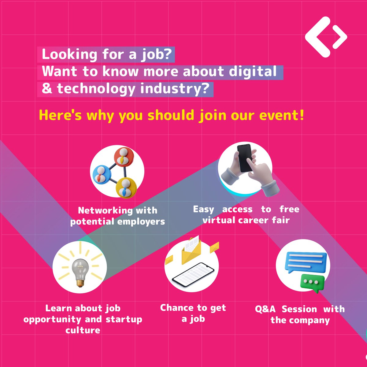 readysetcodeid's tweet image. Don&apos;t miss the chance to attend Girls Kode&apos;s Live Hiring Event for FREE!

✨We present to you! ✨
Catch Your Dream Career: Online Tech &amp;amp; Digital Job Fair 2021
25-27 August 2021
09.00-17.30 (GMT+7)

@girlskodeid 
#dreemcareer #digitaljob #webinar