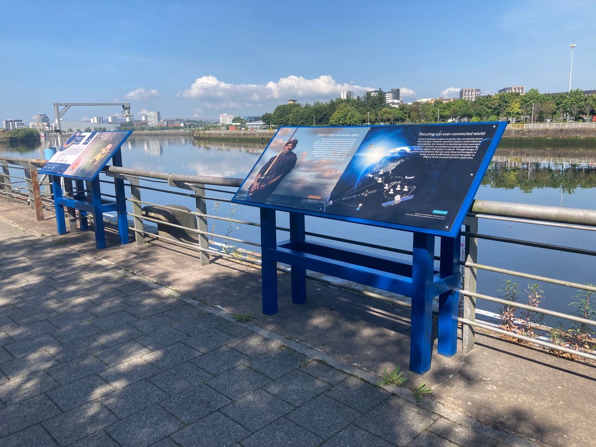 StrathImages's tweet photo. Just installed: this year’s #StrathImages exhibition, looking resplendent in the sunshine. If you’re in the Glasgow area, why not take a stroll along the Clyde in the lovely weather and find out about some of our exciting research? https://t.co/9vHBPjmrWy