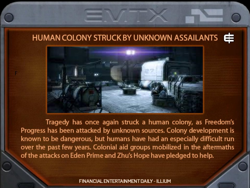 ANN_Updates's tweet photo. The galaxy reacts to the recent disappearance of the human pioneer colony of Freedom's Progress. #FreedomsProgress #Alliance #MassEffect https://t.co/EClBlJkuWz