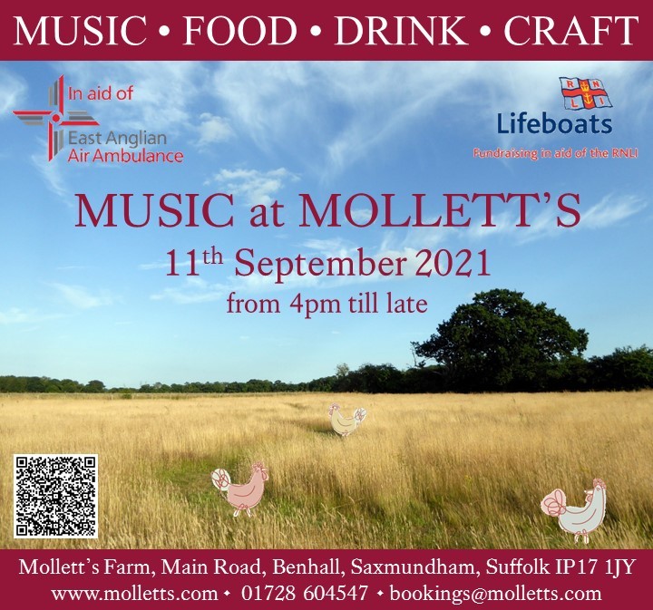 MollettsFarm's tweet image. Music at Mollett's: Join us on Saturday 11th September for some fab music from the @Lockerbillies, tasty grub, drink, crafts and good company. All profits to @EastAngliAirAmb &amp;amp; @AldeburghRNLI. Tickets on sale now from ticketsource.co.uk/mollettsfarm/m…