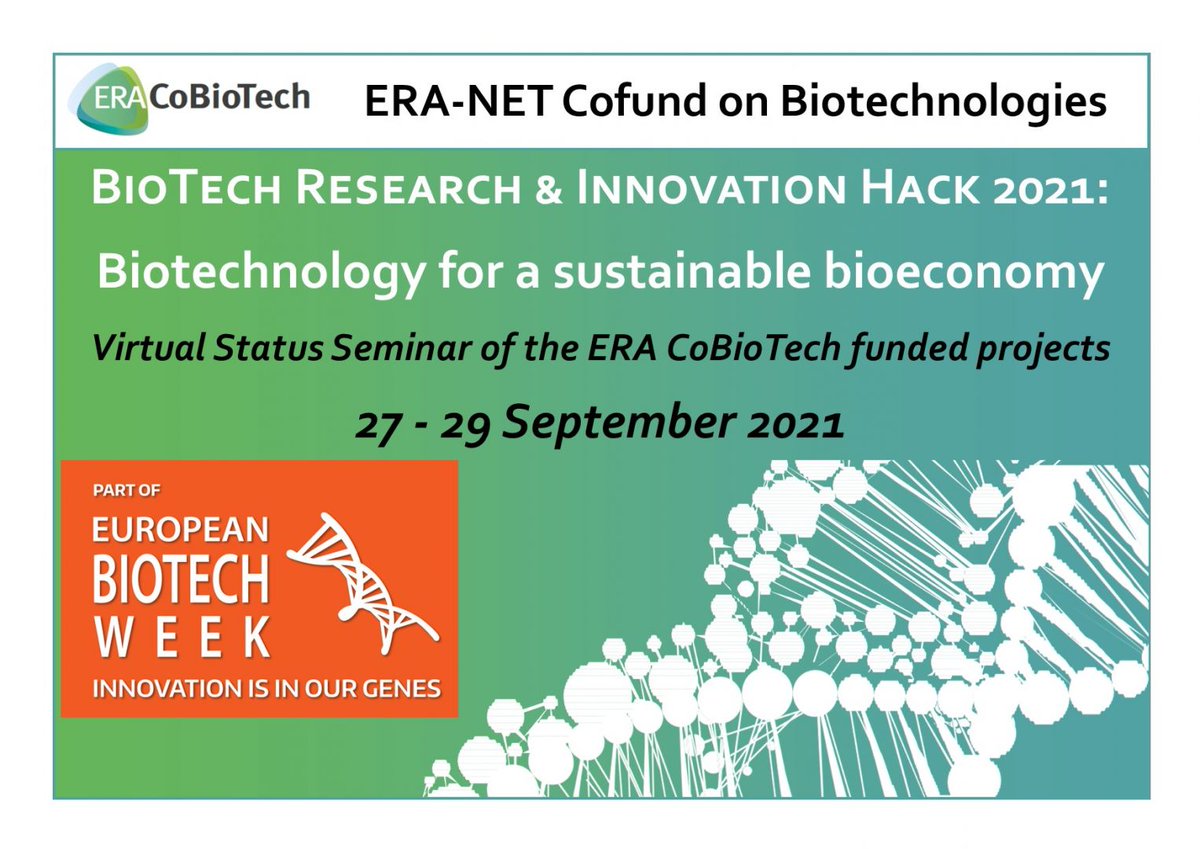 ERA_CoBioTech's tweet photo. @ERA_CoBioTech's announces📢 the BioTech Research &amp; Innovation Hack 2021 which will take place on Septemeber  27 – 29, as a #virtual status seminar &amp; will bring together all #research projects funded under 3 #ERA_CoBioTech joint calls.
See the details 👉 https://t.co/tO8BYmIb0P https://t.co/jlIJKbSJ8W