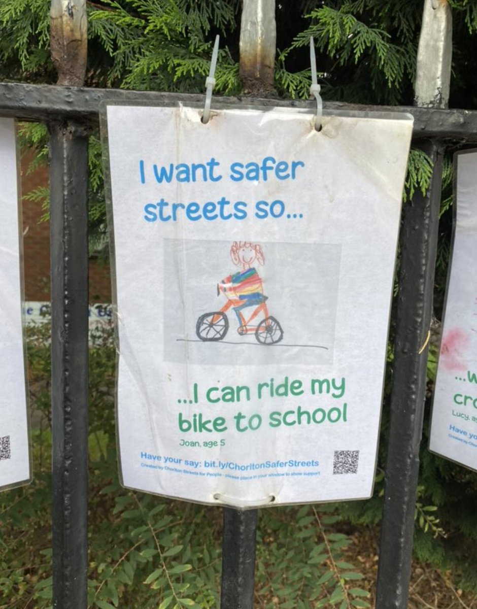 OurChorlton's tweet photo. Things we like to see in Chorlton! Statements from children about what they would like to see on #ourstreets and why.  5 #goodreasons

+safer for animals
+less traffic, safer for all of us
+I can ride my #bike to school
+less #airpollution
+we can cross the road more easily https://t.co/4XYMESpWiE
