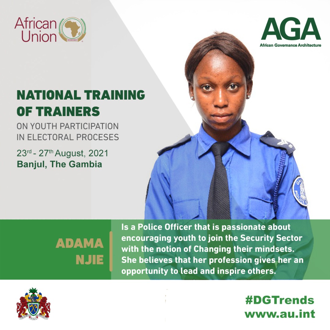 AGA_Platform's tweet photo. Meet Adama Njie - a young leader in The Gambia's Police Force very cognizant of her space, influence and ability to lead

#DGTrends https://t.co/ZPKZjloFCg