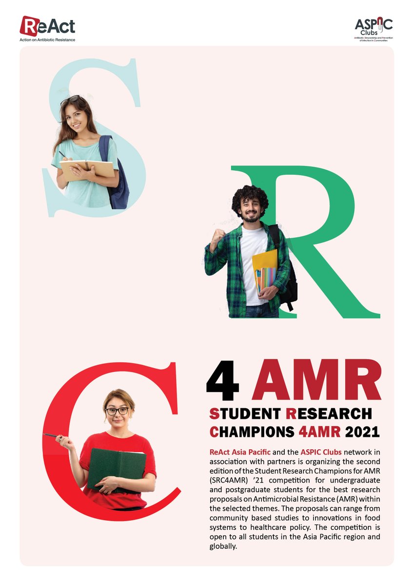 AspicClubs's tweet photo. Launching the second edition of the #Student #Research Champions for #AMR (SRC4AMR '21) competition in association with partners. Inviting best proposals on #Antimicrobial #Resistance. @msai_india @IVSA_GLOBAL @reactgroup @aspic_ycm @SaSuperbugs @beat_the_bugs @pilimat https://t.co/yCZRKqyfZK