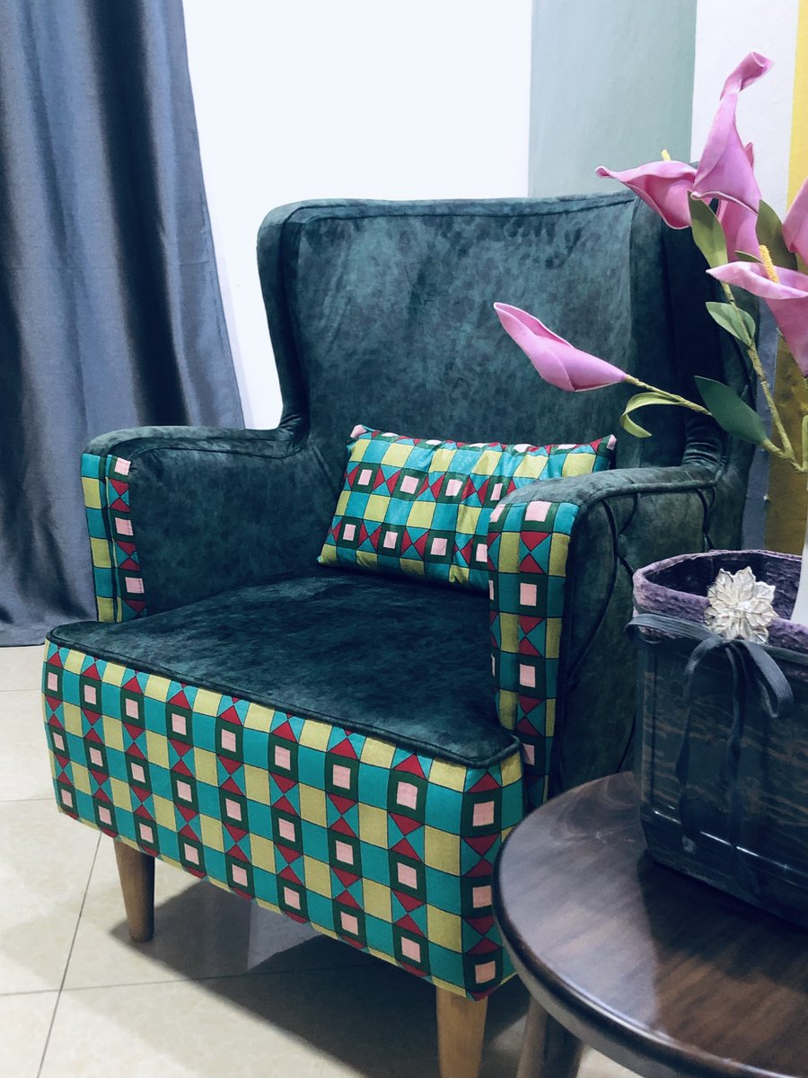 spacedesign_grp's tweet photo. Our new style, #Africanprint combined with modern design. This accent chair gives the bold elegance of our African style, choose from different designs, colours and materials in a bid to create an inviting and unique African atmosphere. #madeinrwanda #rwot #Africa #furniture https://t.co/tCccFQFGKw