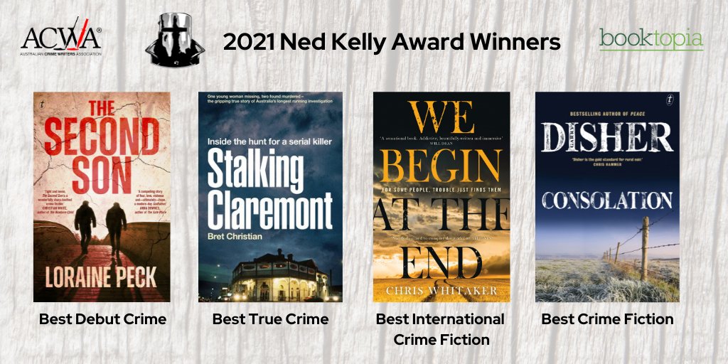 Congratulations to the winners of the 2021 #NedKellyAwards. Four fine examples of excellence in crime writing, fictional and fact. If you love books, you'll want to add some of these (along with the very fine shortlistees) to your TBR pile. @auscrimewriters