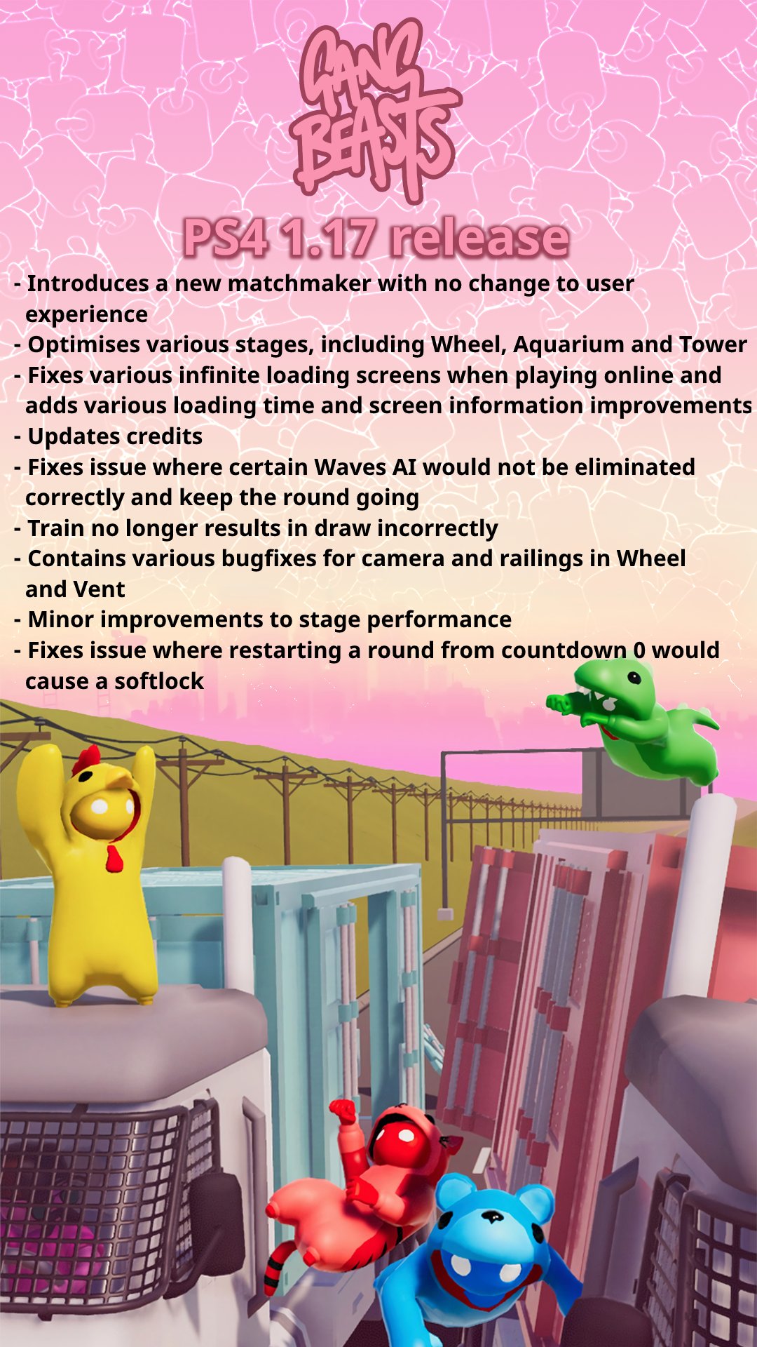 Gang Beasts Update 1 17 Is Out Now On Playstation Check Out The Changelog Below For More Details Indiegame Indiedev T Co Itvfbotg2y Twitter