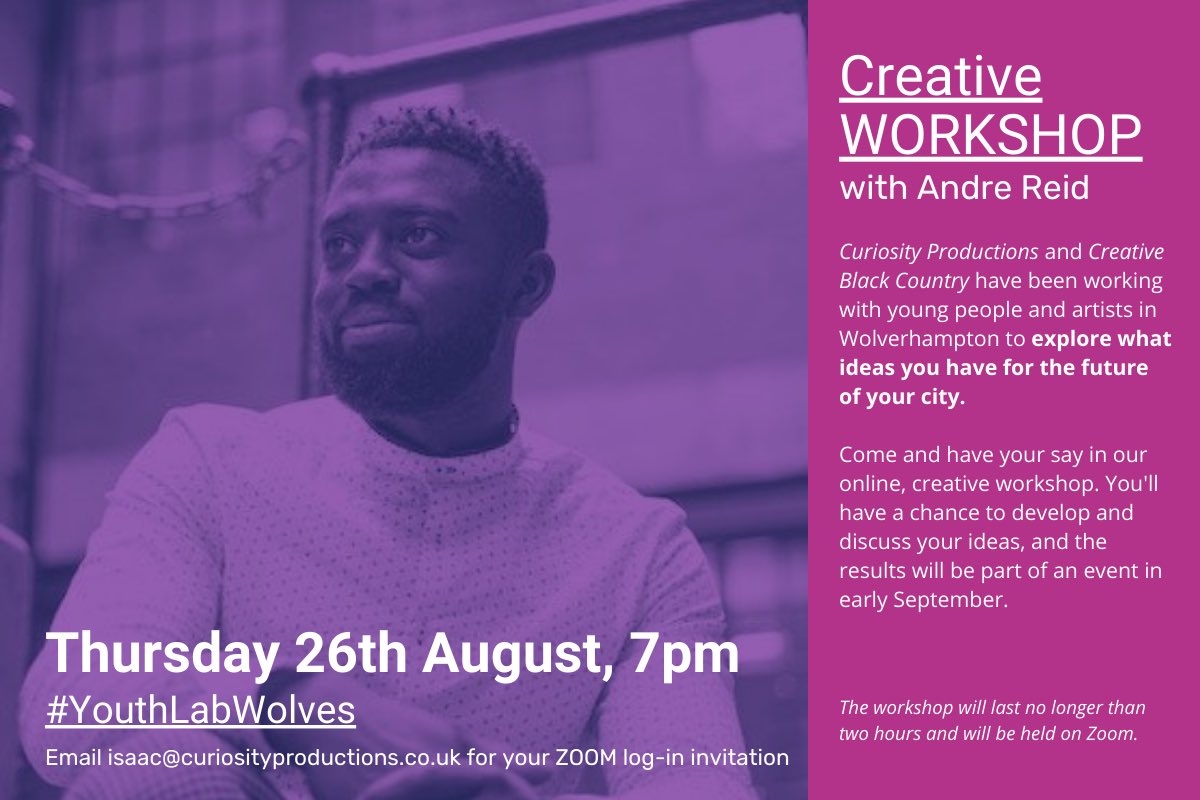 CreativeBCuk's tweet photo. Under 24 and would like a say on the future of your city?
You can join our online #YouthLabWolves creative workshop tomorrow night with @andrereid_ and tell us how you would re-imagine Wolverhampton 💭
https://t.co/jOS3t5nWw1 https://t.co/NlKMqIK1q7