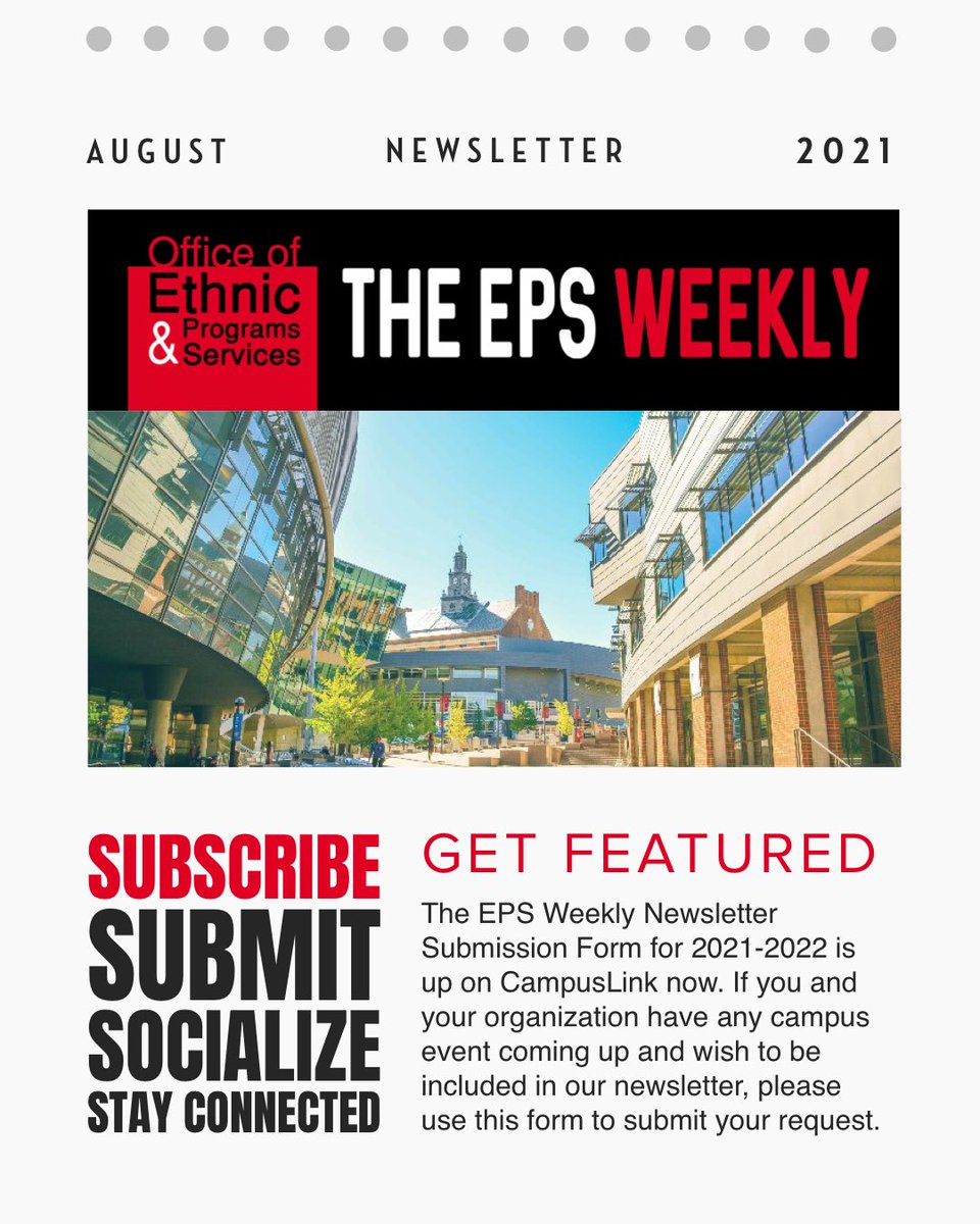The EPS Weekly is our official newsletter which has been sent out every Wednesday to over 2000 subscribers! Click to subscribe &amp; stay connected- campuslink.uc.edu/submitter/form…

To submit/promote an event, visit Campus Link &gt; EPS &gt; Forms &gt; EPS Weekly Submission form 2021-2022