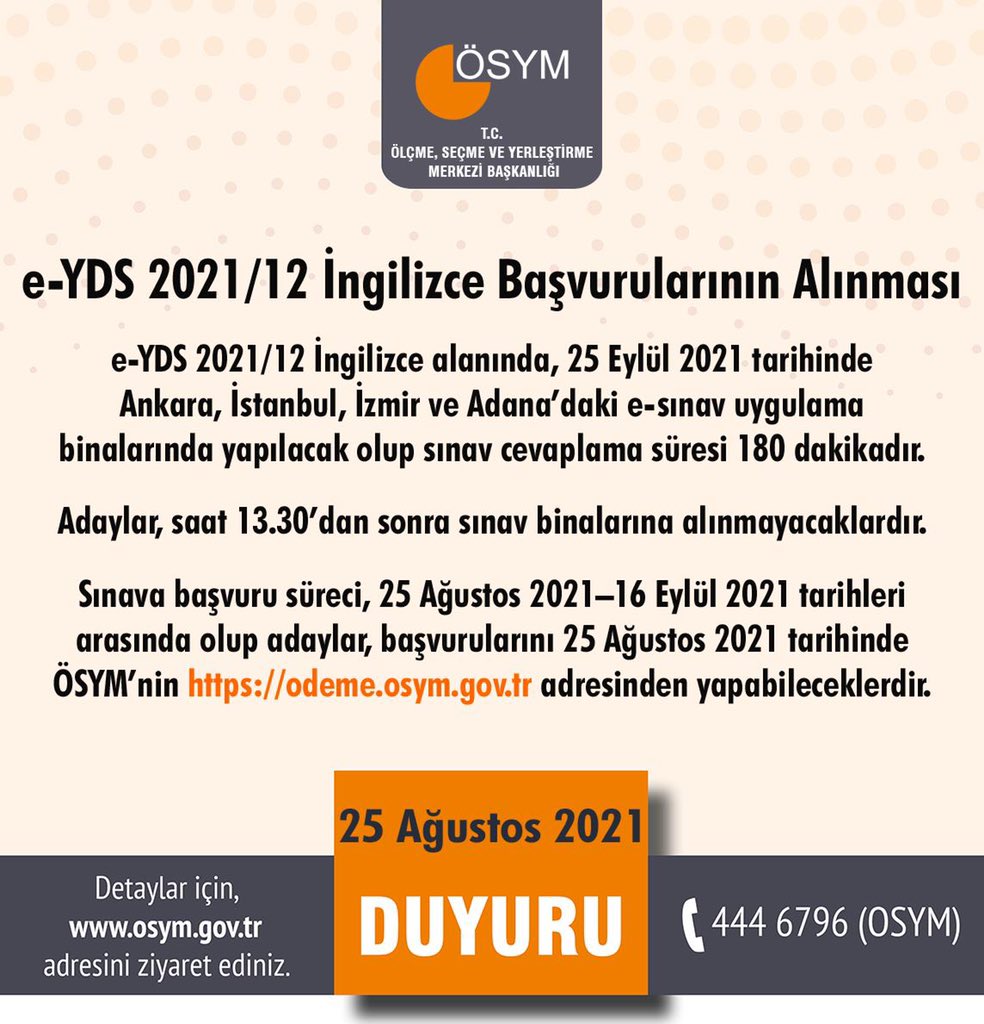 Osym On Twitter E Yds 2021 12 Ingilizce Basvurularinin Alinmasi Https T Co Nxxggqkowp