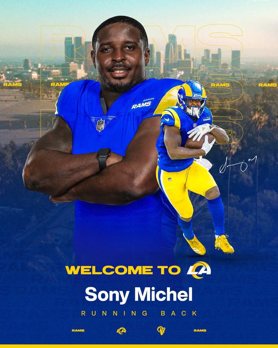 We've got a new face in LA ‼️

Welcome to the Rams, <a href="/Flyguy2stackz/">Sony Michel</a> 👏