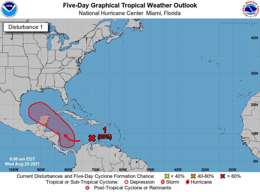 A tropical wave moving across the central Caribbean Sea is likely to become a tropical depression late this week over the northwestern Caribbean Sea. Additional development is possible when the system is over the Gulf of Mexico early next week.

nhc.noaa.gov/gtwo.php?basin…