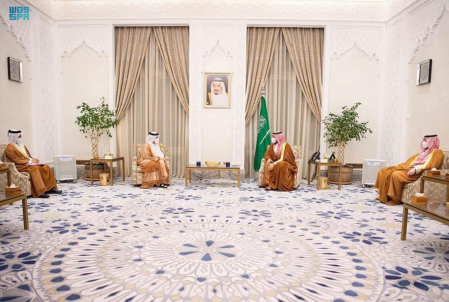 spagov's tweet photo. #صور_واس | سمو #ولي_العهد يستقبل وزير خارجية دولة #قطر.
#واس https://t.co/8qMKheBEX5