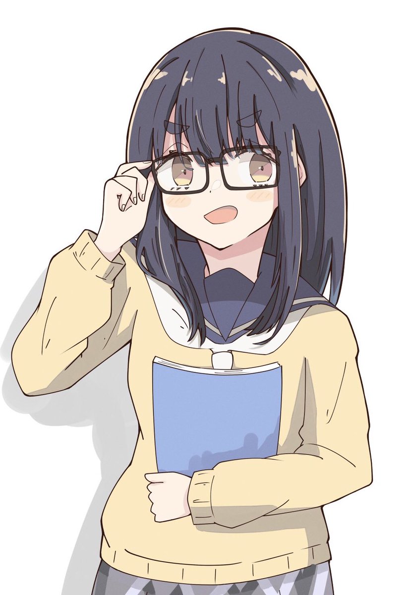 1girl motosu school uniform solo glasses school uniform white background brown eyes  illustration images