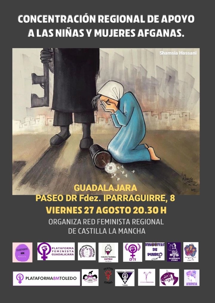 📣 Este viernes, 27 de agosto, a las 20:30h concentración en apoyo a las niñas y mujeres afganas 💜