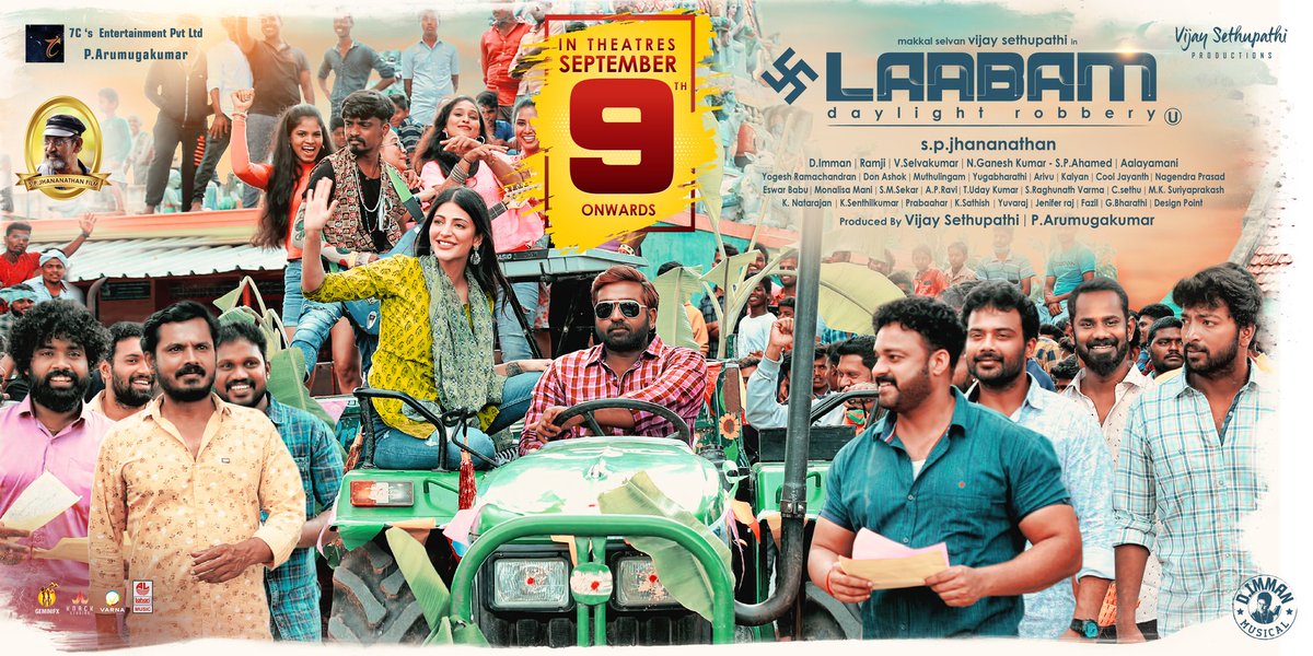 #Laabam release dat Sep 9 th 
After Long Time in theatres .

Hope it goes well.🤩

Flim By #SPJananathan ♥️

@VijaySethuOffl @7CsPvtPte @vsp_productions