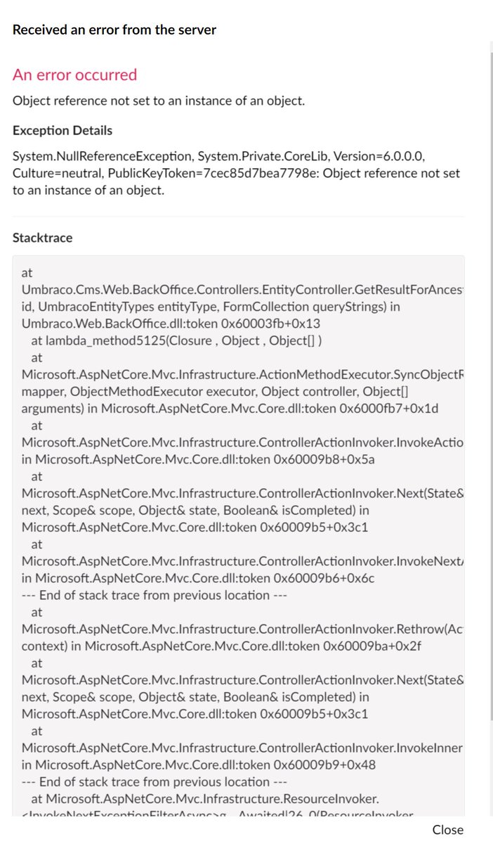 j4ddie's tweet image. Anyone else getting an exception in @umbraco 's backoffice when viewing a media item, then pressing open in media libary? The image loads, but the front-end rendering is messed up for certain images & I get an object null exception #umbraco #umbraco9 #umbracoRC2