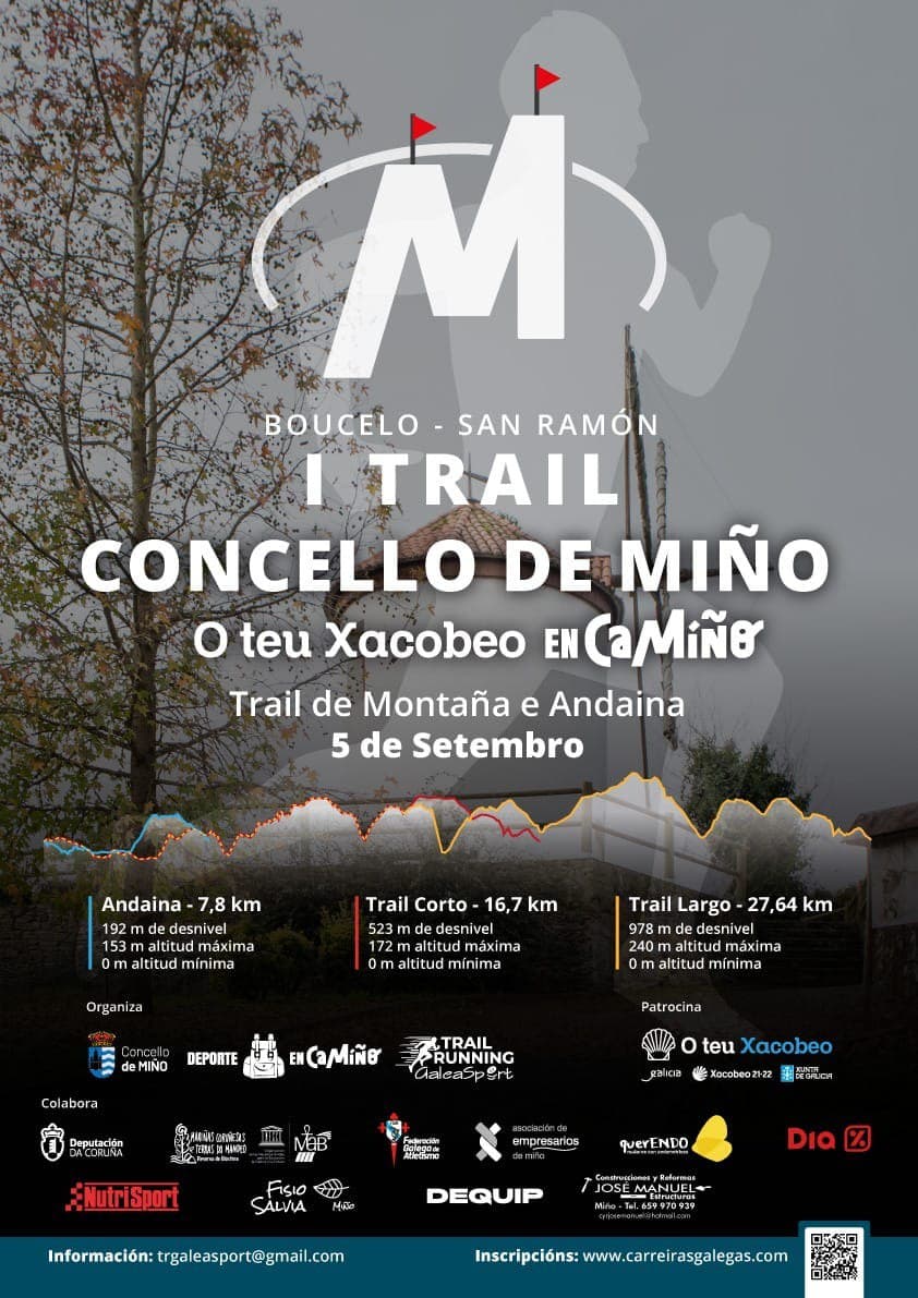 ConcelloMino's tweet photo. 📣 O prazo de inscrición para o I Trail do Concello de Miño está por rematar!

✍️ Recorda que o último día para anotarse é o venres 27 de agosto.

📅 Esta proba celebrarase o 5 de setembro!

✔️ Podedes formalizar a vosa inscrición na seguinte ligazón ➡️ https://t.co/SJGc7pePjN https://t.co/vdLHmdJrLd