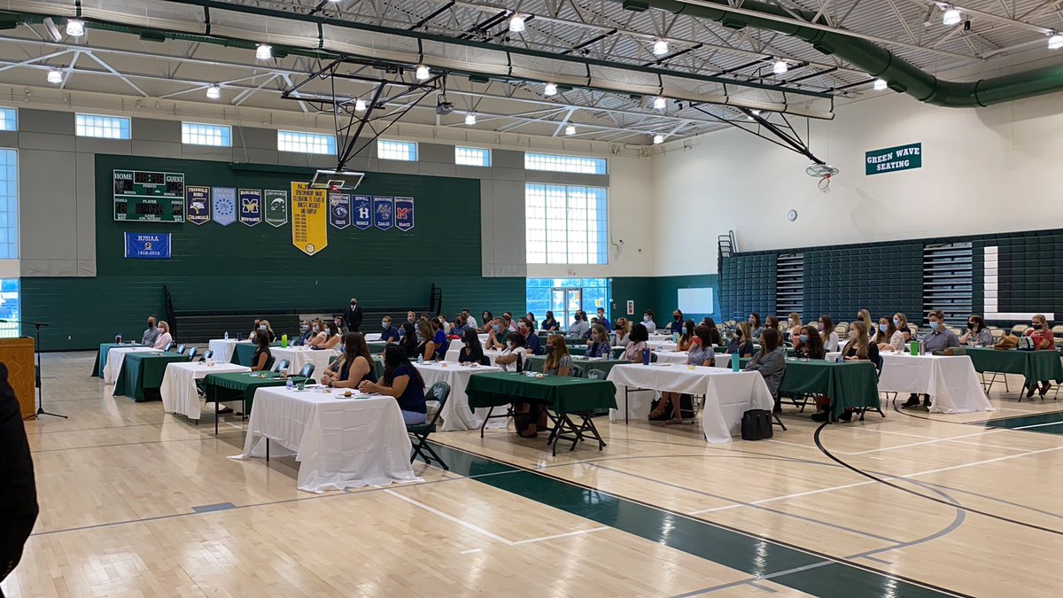 New teacher Orientation at LBPS!  Distant and masked up!