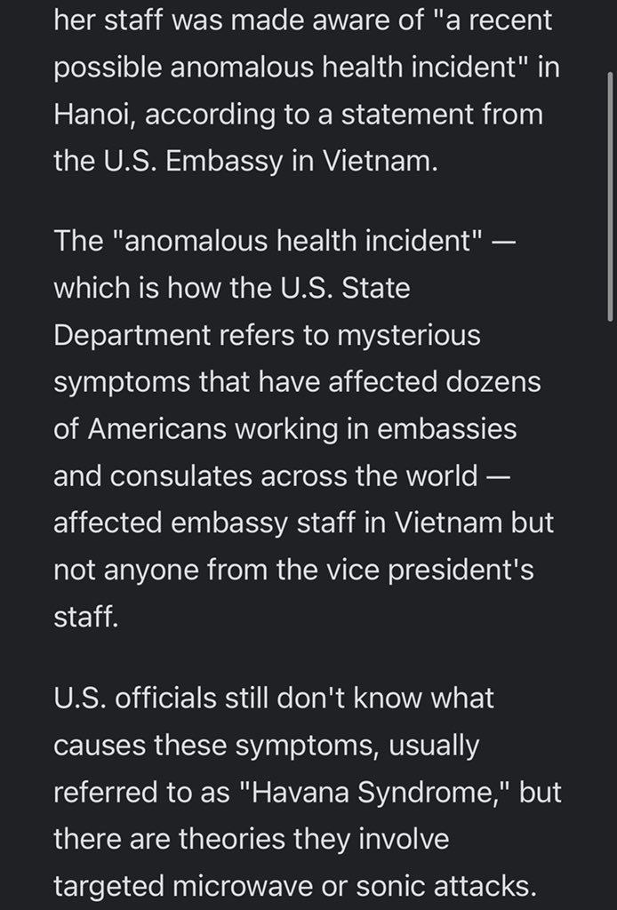 ericelement's tweet photo. The mysterious syndrome that the government speculates—sans evidence—is caused by a communist microwave weapon which causes vaguely defined “symptoms” including headaches and depression. 

@StateDept Who is coming up with this bullshit? L. Ron Hubbard? https://t.co/mnCetlviRd