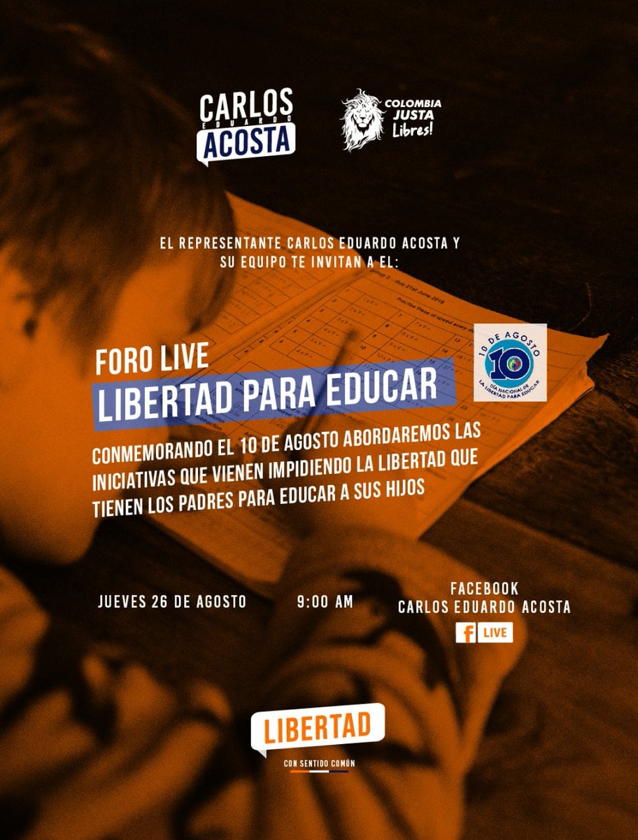No se pierdan mañana, 26 de agosto, nuestro foro de la Libertad para Educar a las 9 am por Facebook Live. Hablaremos de los retos y de las experiencias sobre la defensa de la libertad de los padres a educar a sus hijos. Libertad #ConSentidoComún