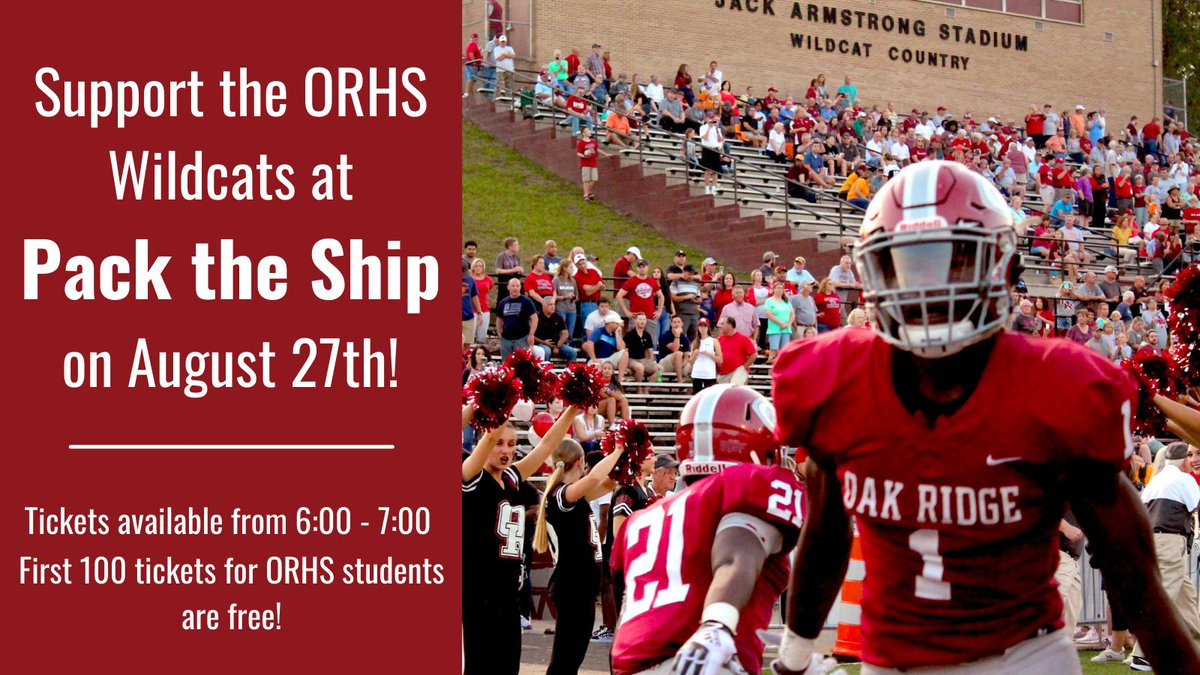 GEM Technologies, Inc. (@gem_techinc) on Twitter photo GEM Technologies invites all Oak Ridge students to Pack the Ship on August 27th to support the ORHS Wildcats against Bearden High School at 7:30! The first 100 tickets for ORHS students are free at the Walk of Champions from 6:00-7:00. Photo courtesy of <a href="/OakRidgeSports/">Oak Ridge Sports</a>. GEM Technologies invites all Oak Ridge students to Pack the Ship on August 27th to support the ORHS Wildcats against Bearden High School at 7:30! The first 100 tickets for ORHS students are free at the Walk of Champions from 6:00-7:00. Photo courtesy of <a href="/OakRidgeSports/">Oak Ridge Sports</a>.
