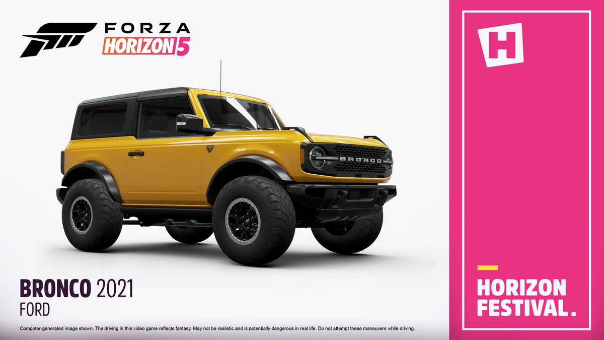 🧵🧵🧵Important #NewToForza Thread Alert!🧵🧵🧵 Here is every new @Ford coming to #ForzaHorizon5 at launch, starting with the starter, the 2021 Bronco.