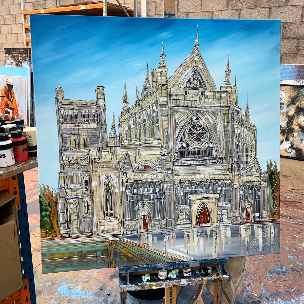 Exeter Cathedral on the easel. #commission #exeter #exetercathedral #originalartwork #saucebottle #cityscape #lovedpaintingthis